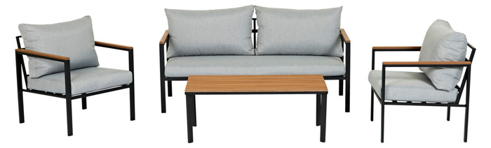 Loungeset Tokyo Svart/Grå/Teak 4 delar Sunlife